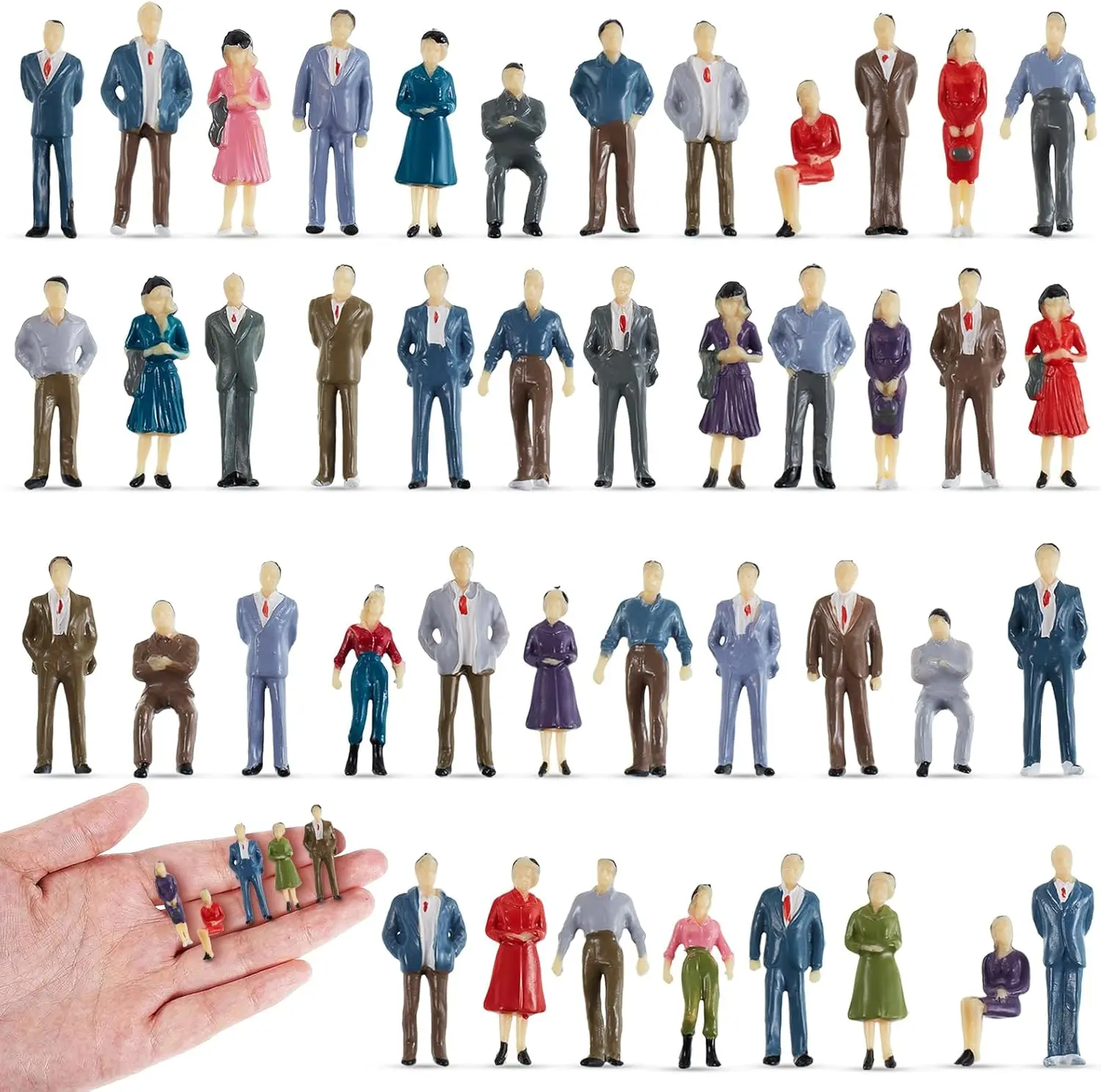50 Pcs 1: 75 Scale Mini People Figurines 0.98 Inch Model Trains Architectural Painted People Figures Tiny Plastic Miniature Figurines Sitting Standing Model for Miniature Scenes