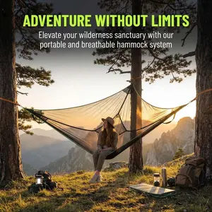 Triangular Cradle Hammock for Camping, Hanging Hammock Swing - 2.8m Large Size, 200kg Load, Polyester Mesh, Portable with Storage Bag & Straps - Ideal for Outdoor Hiking, Backpacking, Garden Relaxation