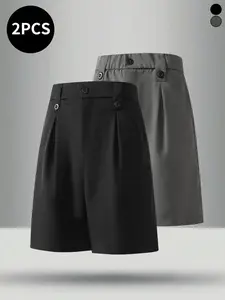 2-pack men’s suit shorts for summer—drapey, wrinkle-resistant suit fabric that is lightweight and breathable; suitable for work/commuting, shopping, dates, and everyday outings.