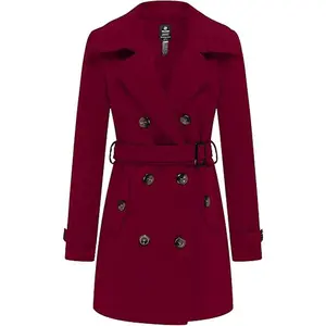 Women's Double Breasted Pea Coat Winter Mid-Long Trench Coat with Belt  giftideas christmasgift