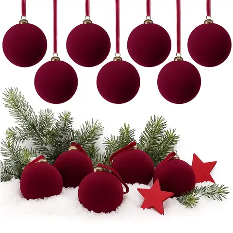 Velvet Christmas Ornaments Burgundy Christmas Decor Flocked Christmas Balls Christmas Tree Bows Multicolor Christmas   Decorations for Xmas Tree Wall Front Door Porch Home Holiday Wedding Party Christmas Gifts Navidad Decoración