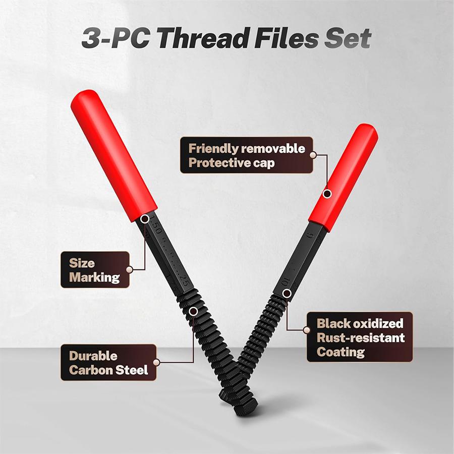 GJANSH 3 Pcs Thread File Set, SAE & Metric Thread Restorer Files, Thread Chaser Repair Tool for Damaged External Threads