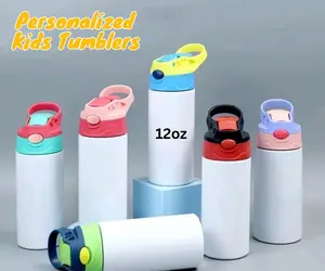 Custom Kids 12oz Tumbler with Pop up Straw, Water Bottle for Children, Insulated Stainless Steel Tumbler