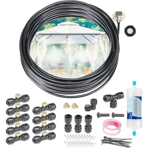 Misters for Outside Patio 50FT, Misting System with Filter, 17 Brass Misting Nozzles,Patio Misters for Cooling Outdoor, DIY Installation for Backyard, Greenhouse, Trampoline and Canopy