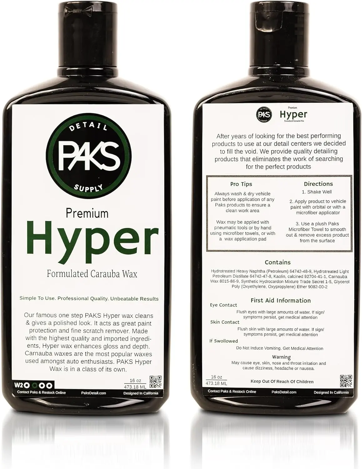 Paks Detail Supply Paks Hyper Carnauba Car Wax, Thick Professional Grade Liquid Car Wax, UV and Paint Protection Liquid Carnauba Wax, 16 Oz Premium Finnish Enhancer Liquid Wax for Cars
