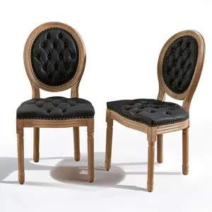 SoarFlash French Dining Chairs Set of 2, Vantage Dining Chair with Round Back, Wood Leg Farmhouse Country PU Leather Dining Chair for Kitchen,Bedroom