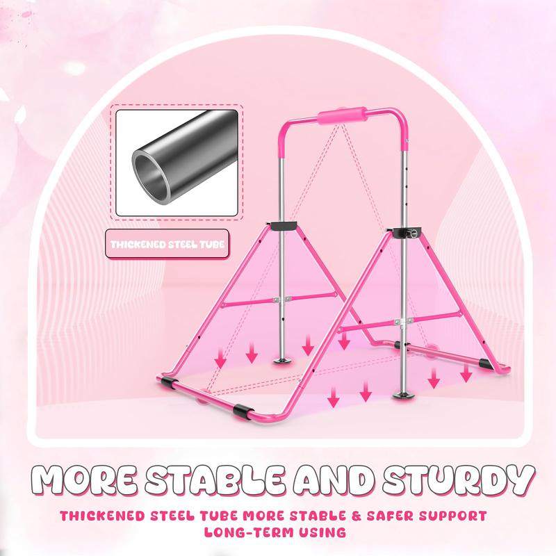 Safly Fun Foldable Gymnastics Bar with Trampoline for Kids, Adjustable 35"-51", Sturdy 145 lbs Capacity, Easy-to-Assemble, Gymnastics Equipment for Kids for Indoor/Outdoor Training