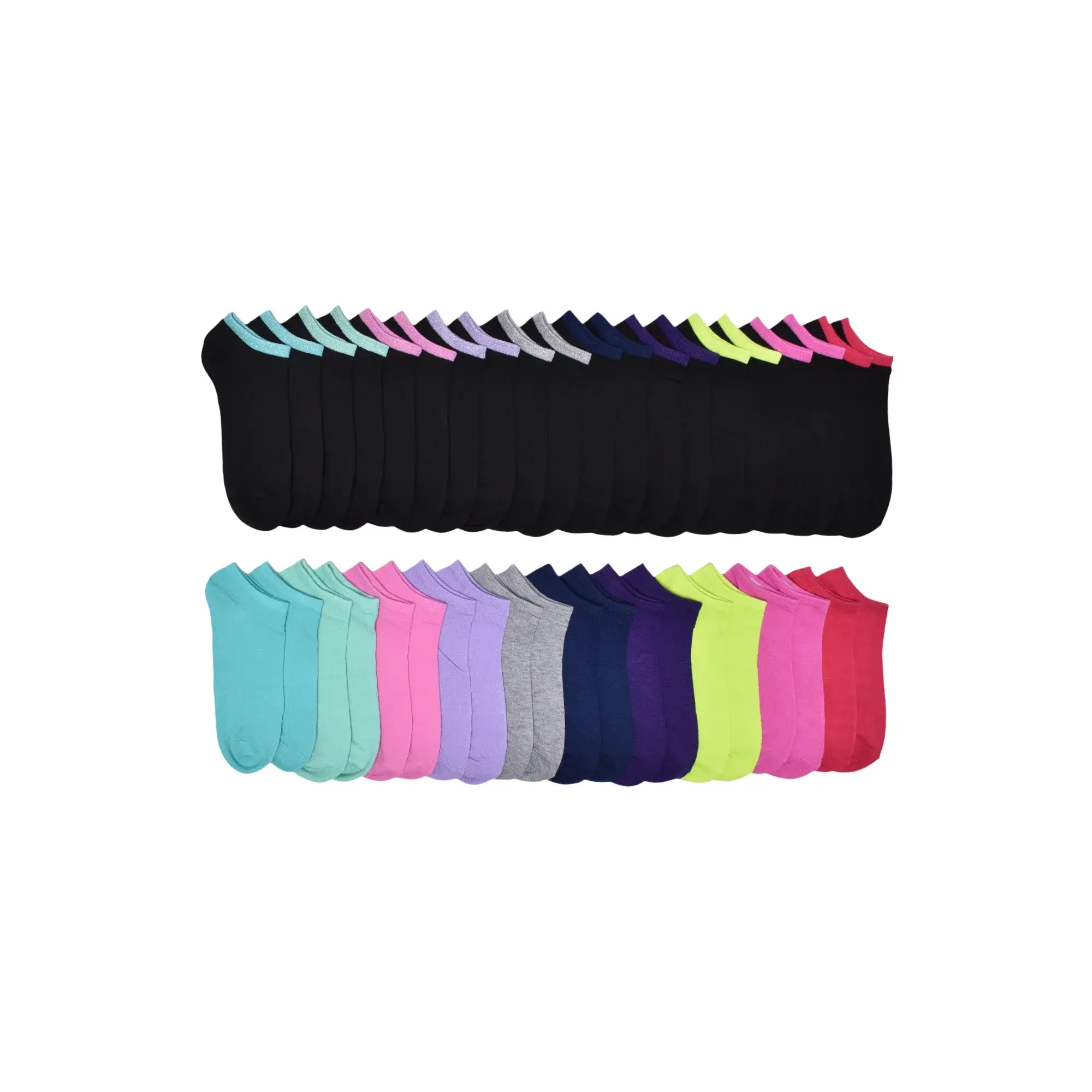 20-Pack Girls No Show Socks, Sizes S (6-10.5) - L (4-10)