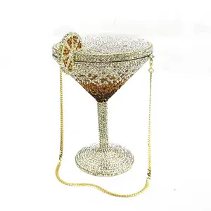 JL Crystal Martini Clutch - Sparkling Crystal Design with Gold Chain Strap Fashion Accessory