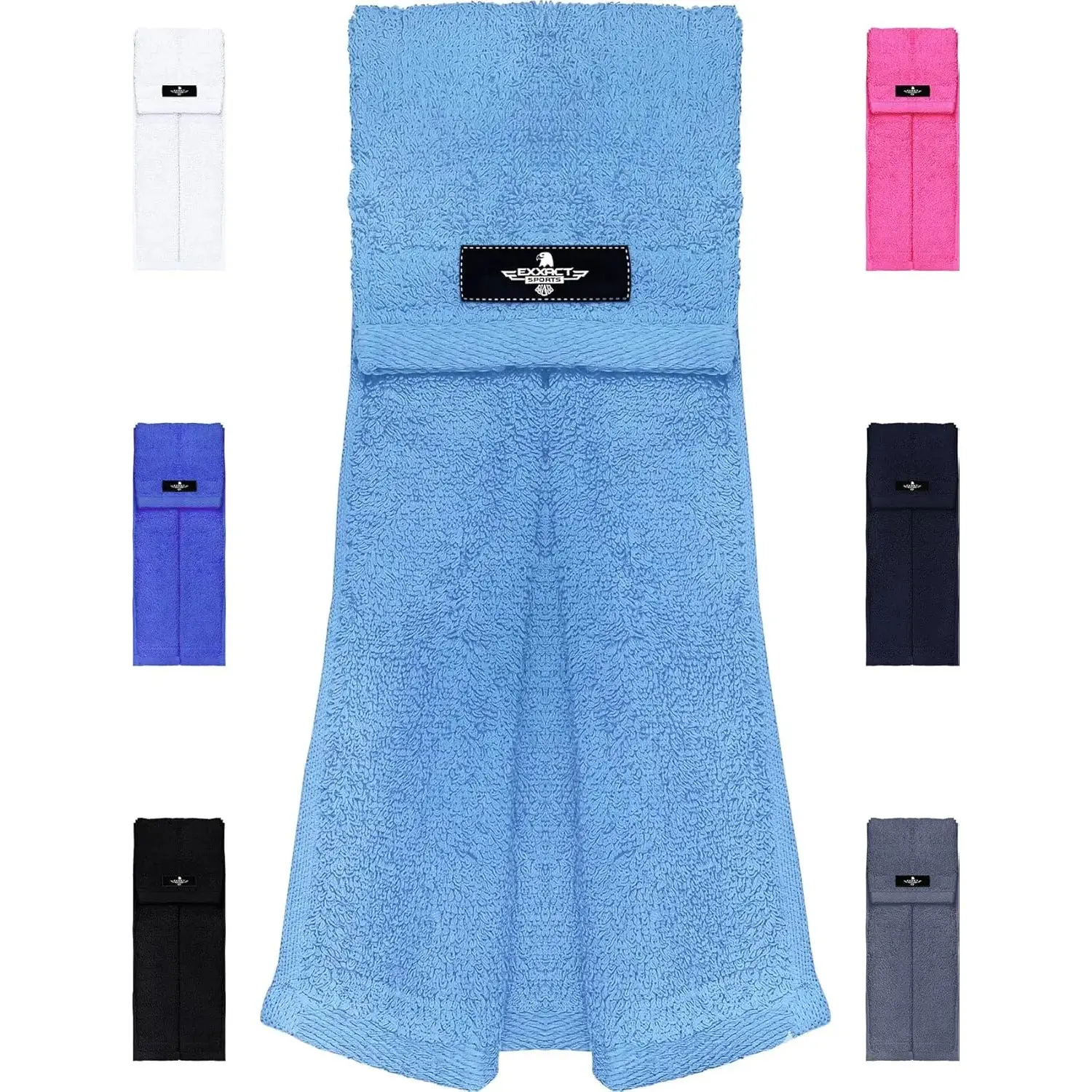 Football Towel with Hook & Loop Fastener, Quarterback QB Sports Towel to Clean Hands, Visor and Gloves - Highly Absorbent, Quick Dry (Columbia Blue)
