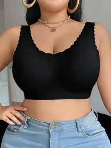 Women's Plus Size Wireless Bra, Wave Design, Solid Color, Comfortable Support, Daily Wear, Fashion Essential, Bralette