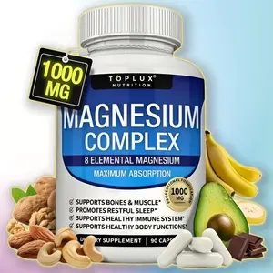 TOPLUX Magnesium Complex 8 Essential Magnesium Supplements 1000 mg Vitamin Dietary Fitness Edible-Magnesium glycinate-ensuring that your body benefits from the full spectrum of magnesium's benefits-Elemental Source | Fitness Strength