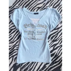 Y2k Slim Sexy Y2k T-shirts Goth Woman Clothing Vintage Punk Lace Letter Print V-neck Crop Top Harajuku 2000s Short Sleeve Aesthetics Womenswear Streetwear Blue Casual Shortsleeve Vneck