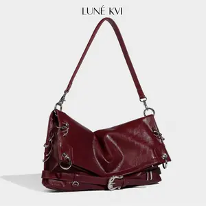 LUNÉ KVI Y2K Fashion Multi-Functional Trend clutch Underarm purse Bag Foldable Buckle Design PU Leather Tote Elegant Fashion Shoulder Bag Crossbody Bag (Trendy Brown, Vintage Burgundy, Classic Black)