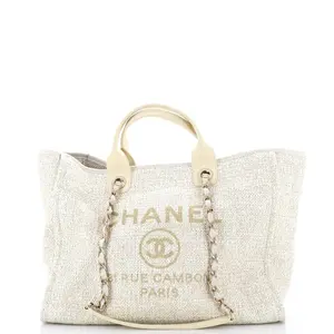 Pre-owned CHANEL Raffia Tote Bags REBAG Deauville Tote with Glitter Detail Medium by Rebag