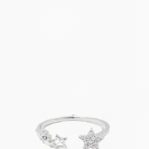 New Silver Tone Double Star Ring (SZ 6)