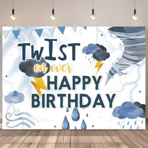 Weather Theme Birthday Party Background Banner, Includes Tornado, Thunderstorm & Rain Patterns, Cake Table Decor & Photo Backdrop
