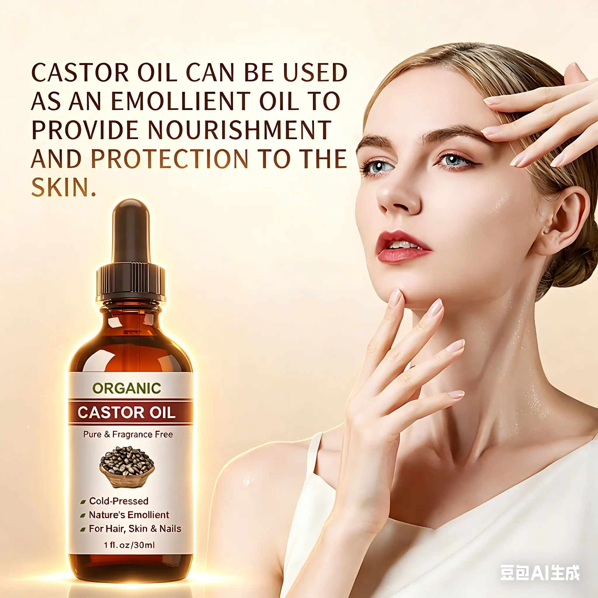 100% USDA Certified Organic Cold-Pressed Hexane-Free Chemical-Free Pure Castor Oil, 1 fl oz Glass Bottle with Dropper, Hydrating Home Care Supply for Haircare, Organic Castor Oil Eye Treatments