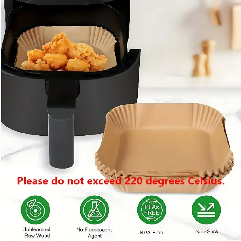 Non-Stick Air Fryer Baking Paper Liners, 50pcs & 100pcs, 9.06x7.87x1.77 Inches, High Temperature Resistant, Food Grade Oil Proof, Nonstick Baking Paper, Home Baking Supplies, Holiday Kitchen Essentials, Bakeware