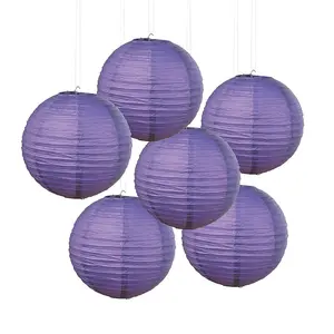 12" Purple Hanging Paper Lanterns - 6 Pc.