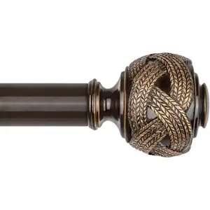 Bronze Curtain Rod 32 to 58 Inches (2.6 to 4.8 ft),  7/8 Inch Telescoping Splicing Curtain Rods for Windows 20 to 53 Inch, Drapery Rods with Leaf Finials