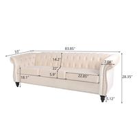 Off-White Velvet 3 Seater Tufted Sofa