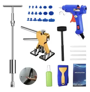 Auto Body Dent Repair Tool Kit, Paint-Friendly Dent Repair Kit with Golden Lifter, Slide Hammer T-bar Dent Puller, Bridge Puller, Suction Cup and Glue Gun for Car Dent Remove Tools Kit
