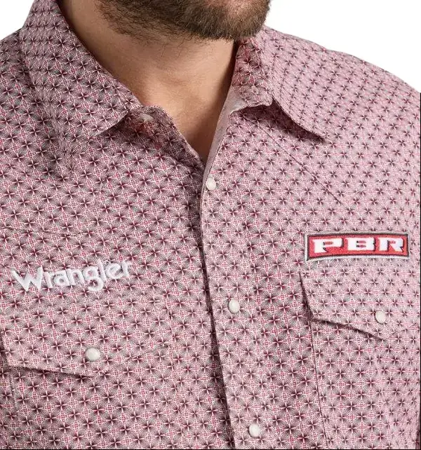 Wrangler® Men's PBR Logo Long Sleeve Button Down Shirt, Red