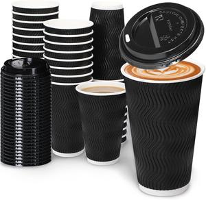 Daily life 16oz Coffee Cups with Lids, 100 Pack Insulated Ripple Paper Cups, Disposable Coffee Cups for Water, Juice, Coffee