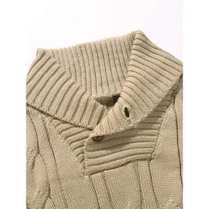 Men's Fall Knitwear Outfit: Soft Casual Knitwear Textured Cable-Knit Classic Sweater with Shawl Collar and Double-Button Design, Comfortable and Warm, Versatile for Business Commutes and Outerwear