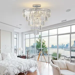 Modern Round K9 Crystal Chandelier, Luxury Cascading Ceiling Light Fixture, Elegant Hanging Pendant Lighting for Dining Room Living Room Entryway Foyer Bedroom High Ceiling Decor, Bulbs Not Included, Summervibes