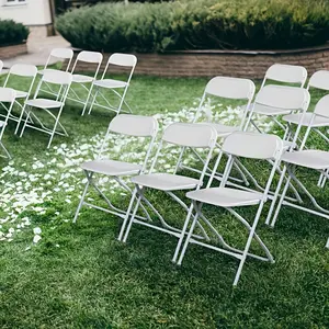 12/6/4//2, White Plastic Folding Chair, Indoor/Outdoor, Portable Stackable, Commercial Seat, Steel Frame, 350 Lbs Load Bearing, Suitable for Events, Offices, Wedding Parties, Picnics, Kitchens, Restaurants