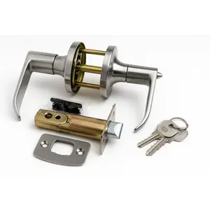 Jhome 04003 Keyed Entry Door Knob Lockset with 3 Keys Silver Handle Secure Satin Finish Metal Lockset for Home Security