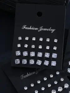 72 Piece Zircon Earrings Set, Heart Square Round Multi-Size Studs, Unisex Fashion Jewelry for Daily Wear, Christmas Valentine's New Year Gift, Fashionable Earrings