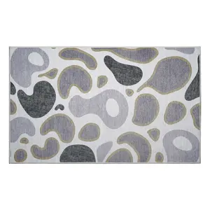 My Magic Carpet Kyoa Grey Olive Machine Washable Area Rug, 3x5 Stain Resistant, Non-Slip, Waterproof