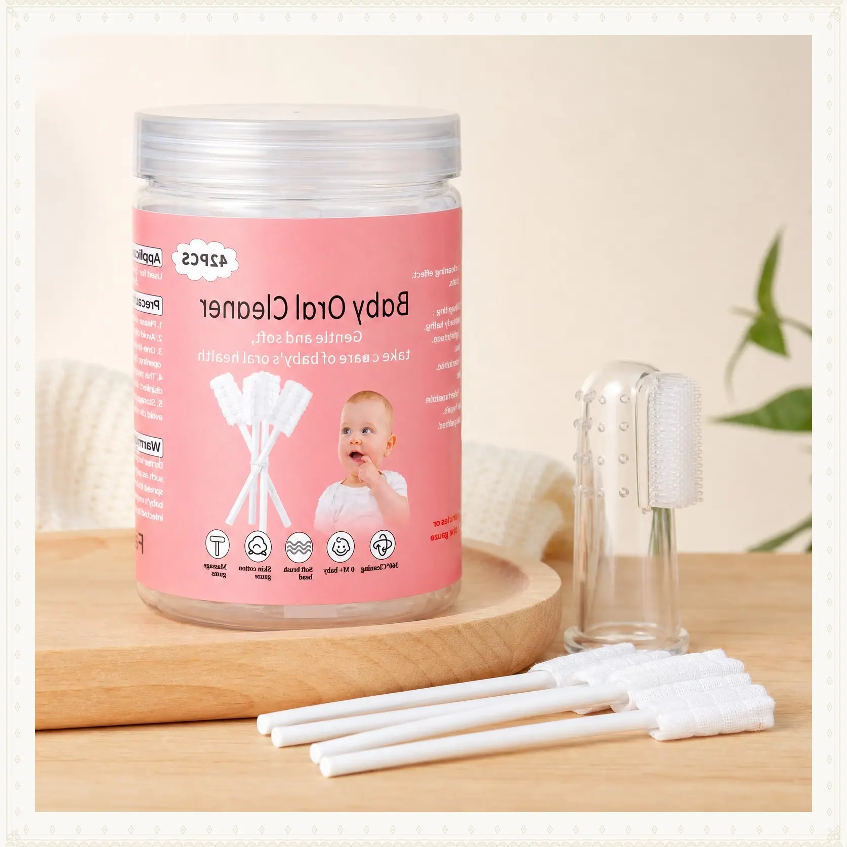 Halloween Fall Gift Baby Tongue Cleaner, 42Pcs Disposable Infant Toothbrush, Gauze Gum Cleaner Baby Oral Cleaning Stick Dental Care for 0-36 Months + Free 1 Finger Toothbrush