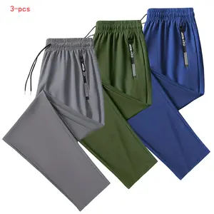 3PCS Men’s Quick-Dry Sports Pants, Elastic Waist Drawstring Jogging Pants with Zipper Pockets, Breathable and Comfortable Summer Fitness Pants, Loose Fit with High Stretch