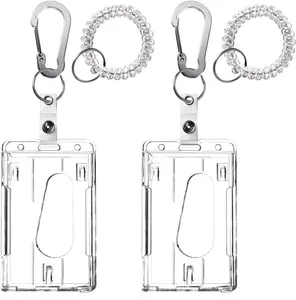 Wrist Card Holder Cruise Lanyard,Wrist Coil ID Badge Holder with Multitool  Carabiner Clip,Stretchable Spiral Wristband Key Ring,for Lanyard Outdoor Cruise Ship (Clear Vertical, PC)