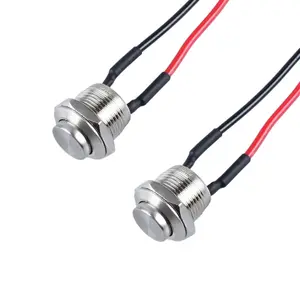 2 count 12mm Super Mini Metal  Anti-Vandal Momentary Push Button   Shell 1/2" Mounting Hole 0-220V (ON)-Off 2Pins 1NO High