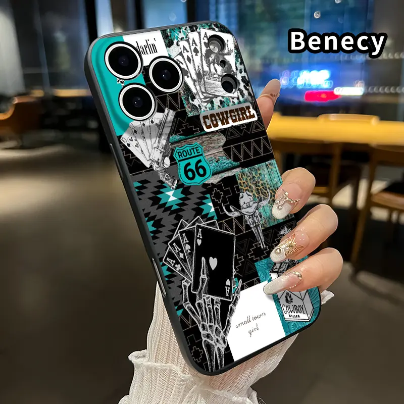 Straight Edge Liquid Silicone Cellphone Cover for iPhone 14-17 Pro Max, 11-13, XR, XS Plus Air E - Durable, Pocket-Friendly, Shockproof, Soft Protective Devices Accessories with Cowgirl Dreamscape Pattern