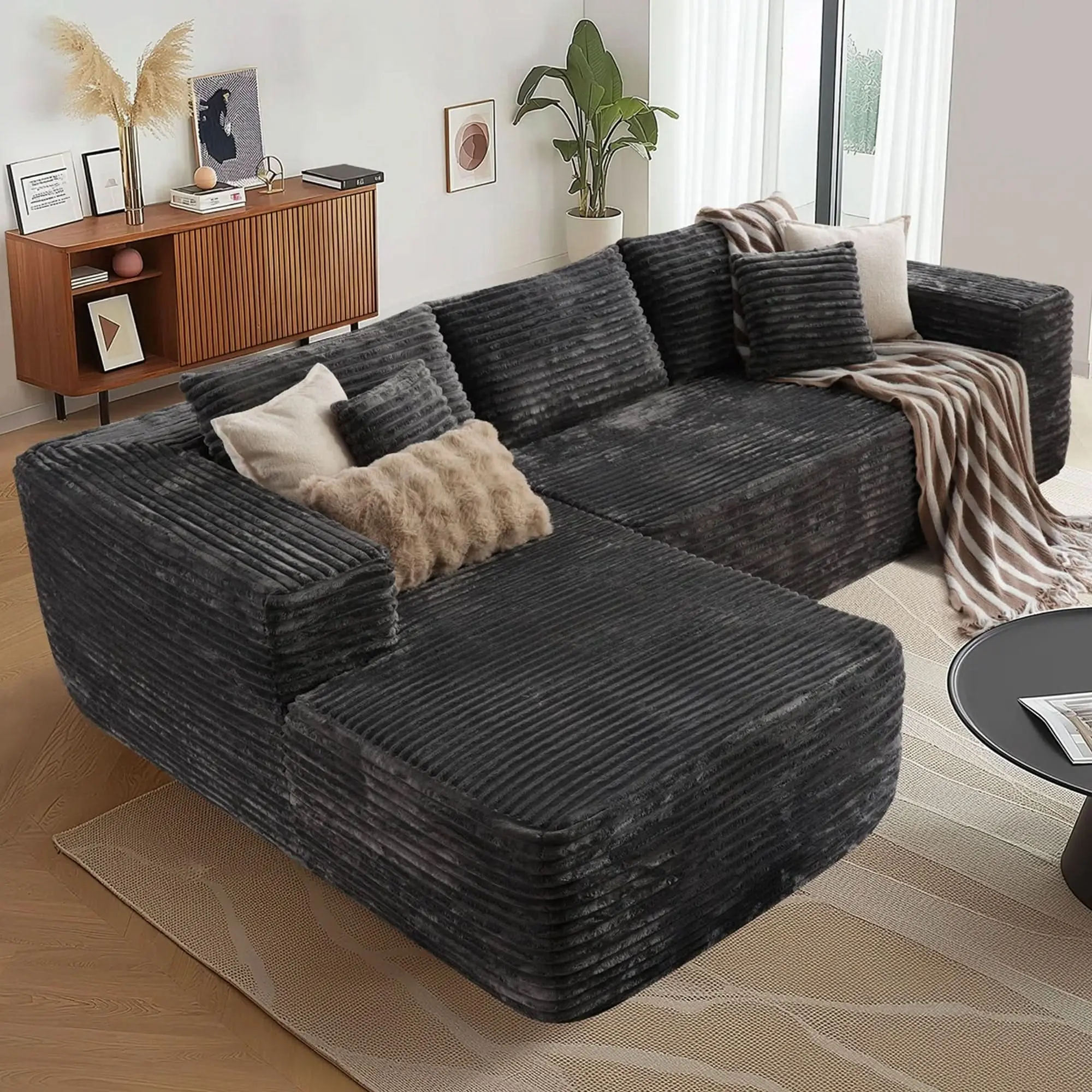 106-Inch Modular L-Shape Sectional Sofa, Cloud Sectional Sofa with Comfortable Chaise Lounge, Deep Seat Frameless L-Shaped Sofa, Suitable for Living Room, Bedroom and Apartment Lounge Area, No Assembly Required