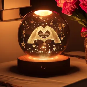 3D Crystal Ball Night Light 4 Modes Remotely Controlled Room Decor High Clarity Laser Engraved Heart Gesture for Women Girlfriends Wives Daughters 30 Feet Range Perfect for Anniversary Christmas Gifts - Wedding, Switch