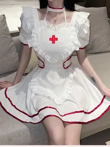 Nurse Theme Dress, Ruffle Short Sleeve Party, Casual All-Seasons Patchwork Design, Perfect for Events and Gatherings