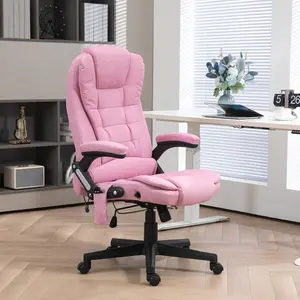 6-Point Vibrating Massage Office Desk Chair - Linen Breathable High Back, Heating Function, Reclining Backrest & Footrest, Ideal for Long-Hour Home Office Work