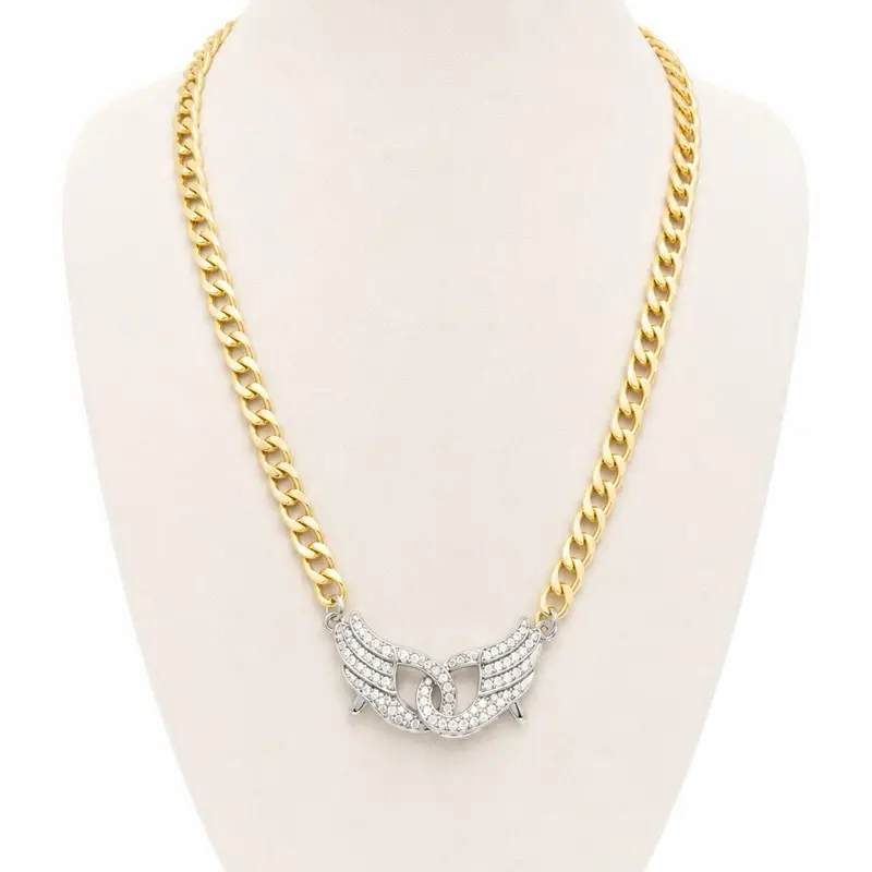 Pave Angel Wings Clip Necklace