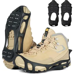 Ice Cleats Snow Traction Cleats for Shoes and Boots 24 Studs Anti Slip Ice Grippers Crampons for Hiking Boots n Men Rubber Overshoe Slip-on Stretch Footwear