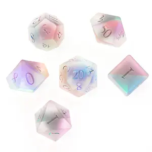 Premium Iridescent Frosted Glass Dice Set, 7PCS Polyhedral DND Dice with Raised Numbers, Opal Milky White RPG Dice for Dungeons & Dragons, Pathfinder, TTRPG Players & Collectors
