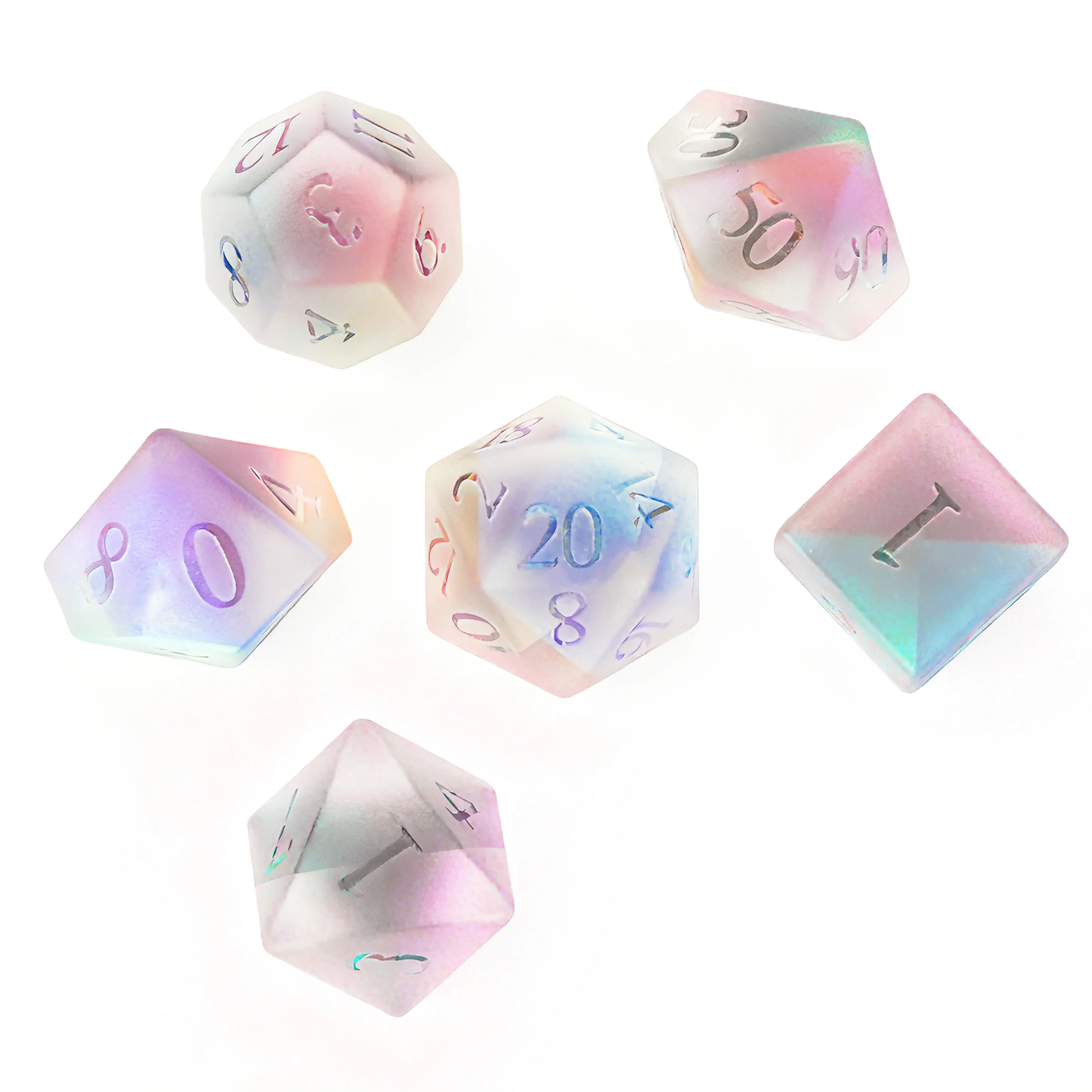 Premium Iridescent Frosted Glass Dice Set, 7PCS Polyhedral DND Dice with Raised Numbers, Opal Milky White RPG Dice for Dungeons & Dragons, Pathfinder, TTRPG Players & Collectors