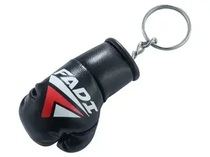 FADI Mini Boxing Gloves Key Chain Black Pu Leather Double Ring Closure Sports Accessory
