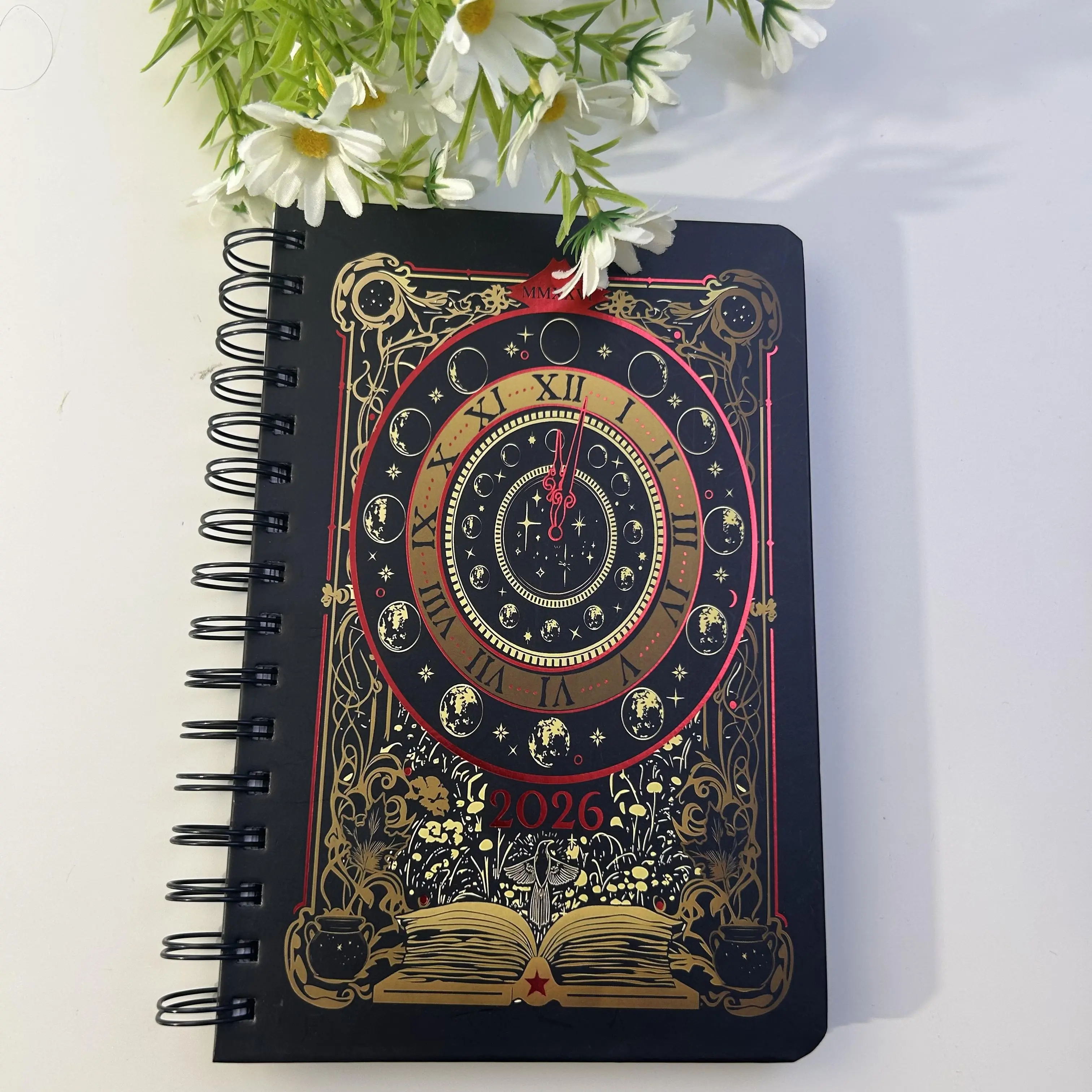 Waiting for the Night 2026 Spiral Dated Weekly Planner 22X18CM Gothic Witchy Tarot Card-Inspired Design with Stickers Bookmarks Daily Weekly Monthly Planner Yearly Agenda January-December 2026 Creative Portable a5 notebook bible study supplies book